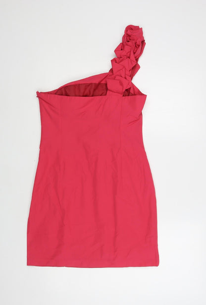 Preloved ASOS Womens Pink Polyester Mini Size 12 One Shoulder Zip - Back