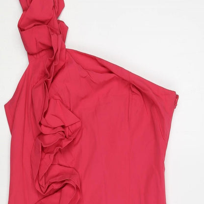 Preloved ASOS Womens Pink Polyester Mini Size 12 One Shoulder Zip - Detail
