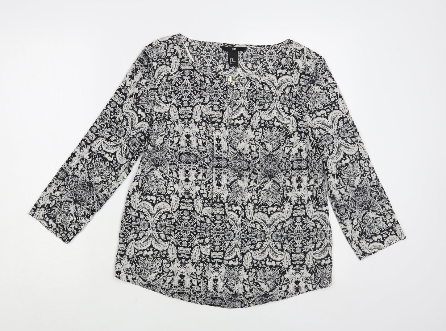 H&M Womens Grey Paisley Polyester Basic Blouse Size 8 Round Neck