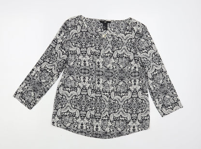 H&M Womens Grey Paisley Polyester Basic Blouse Size 8 Round Neck