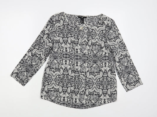 H&M Womens Grey Paisley Polyester Basic Blouse Size 8 Round Neck