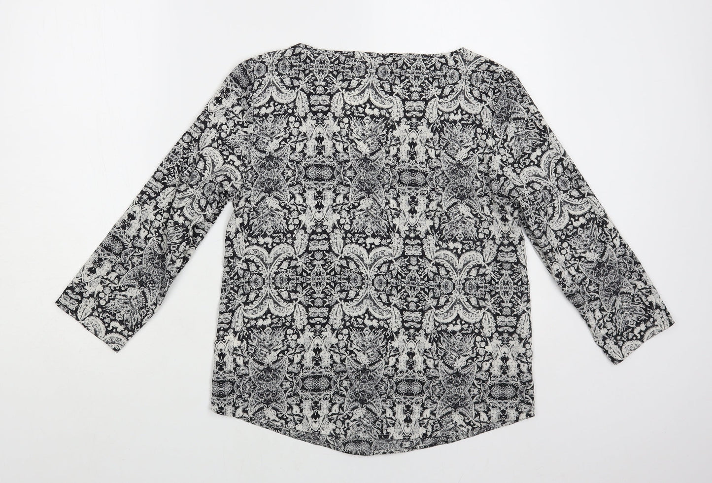 H&M Womens Grey Paisley Polyester Basic Blouse Size 8 Round Neck