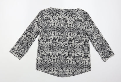 H&M Womens Grey Paisley Polyester Basic Blouse Size 8 Round Neck