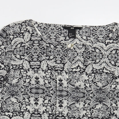H&M Womens Grey Paisley Polyester Basic Blouse Size 8 Round Neck