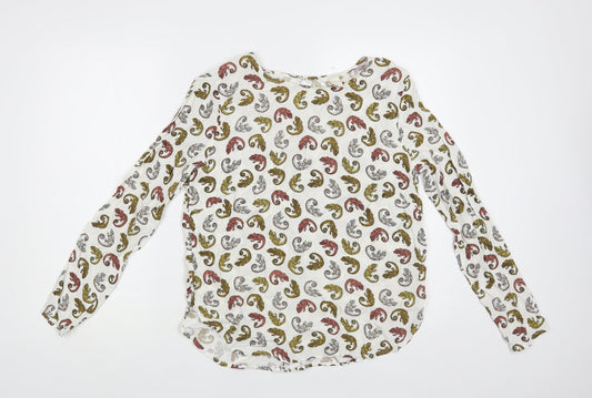 H&M Womens White Geometric Viscose Basic Blouse Size 10 Round Neck