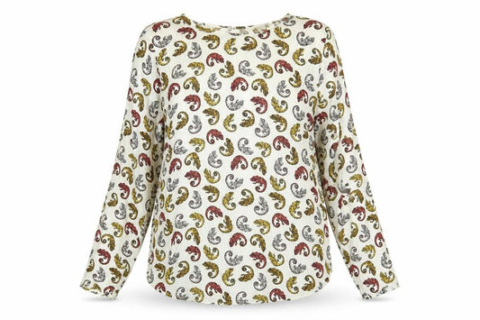 H&M Womens White Geometric Viscose Basic Blouse Size 10 Round Neck