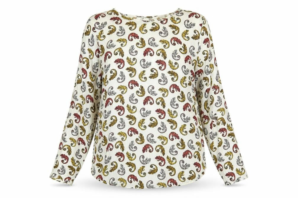 H&M Womens White Geometric Viscose Basic Blouse Size 10 Round Neck