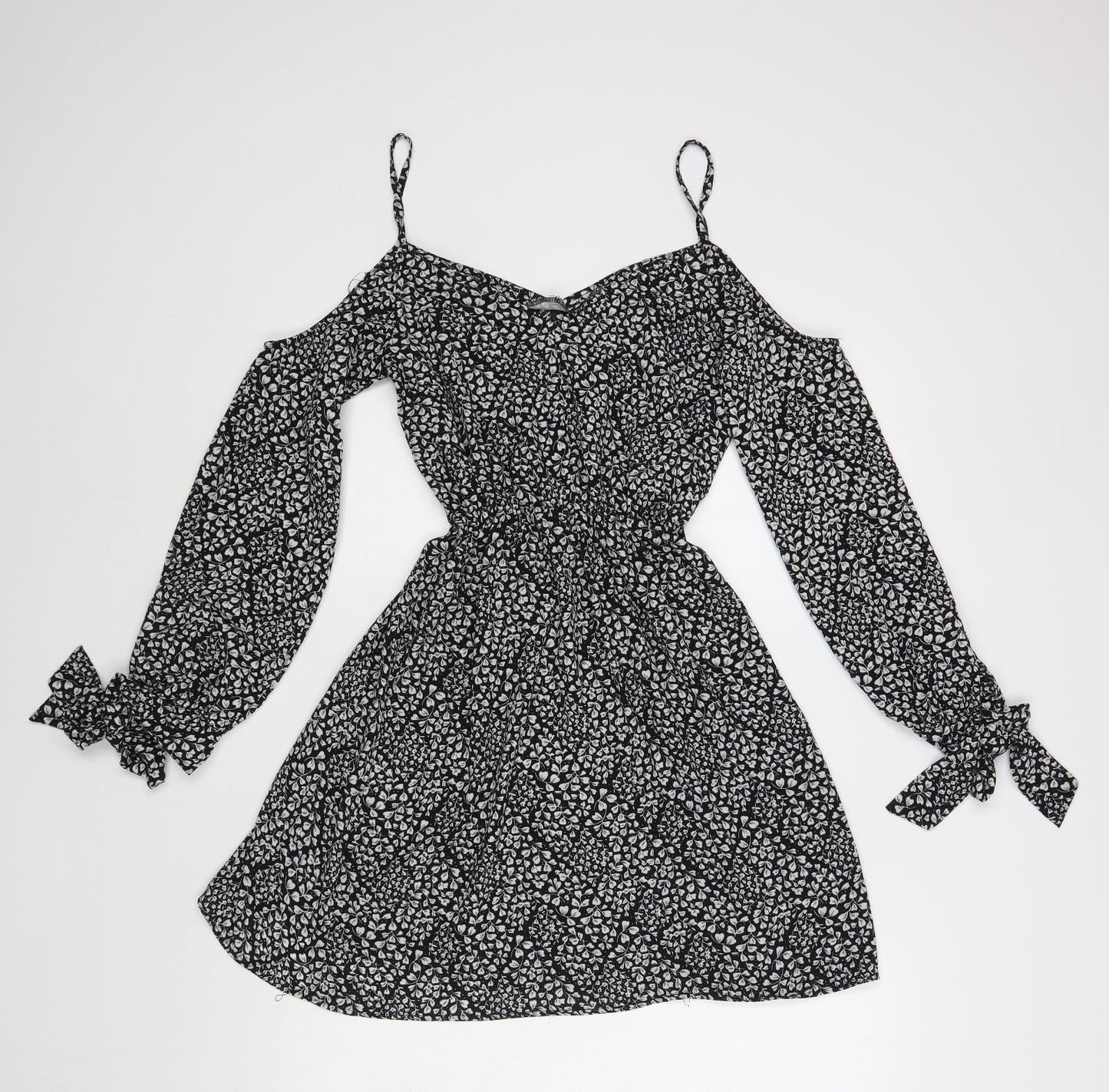 Atmosphere Womens Black Floral Polyester Skater Dress Size 6 V-Neck Pullover