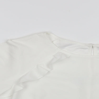 Miss Selfridge Womens White Polyester Basic Blouse Size 14 Round Neck