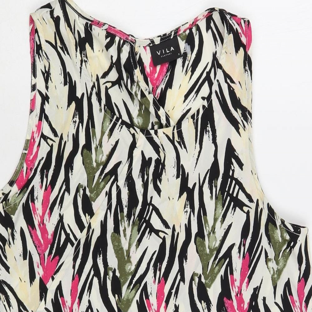 VILA Womens Multicoloured Geometric Polyester Basic Blouse Size S Scoop Neck