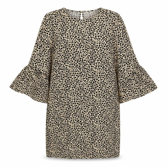 H&M Womens Beige Animal Print Viscose Shift Size 12 Round Neck Button
