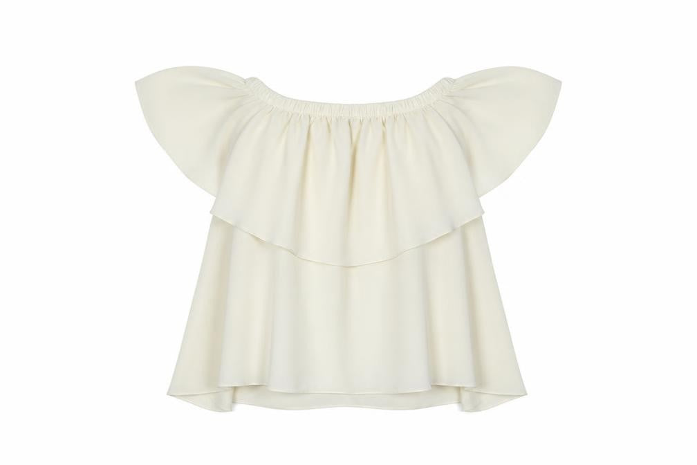Fresh Womens Ivory Polyester Basic Blouse Size L Off the Shoulder
