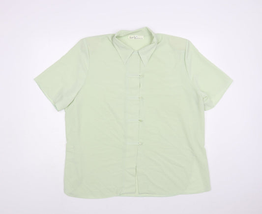 Christian Marcus Womens Green Polyester Basic Button-Up Size 18 Collared