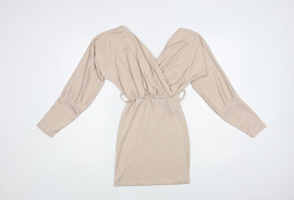 Preloved PRETTYLITTLETHING Womens Beige Polyester Mini Size S V-Neck Pullover - Front