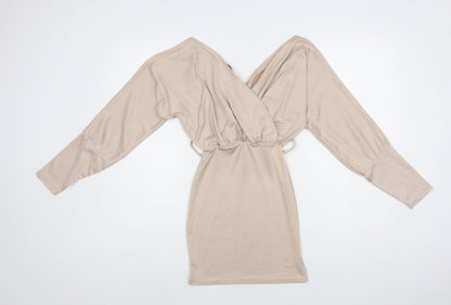 Preloved PRETTYLITTLETHING Womens Beige Polyester Mini Size S V-Neck Pullover - Back