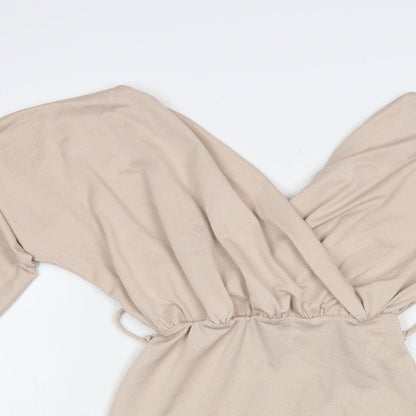 Preloved PRETTYLITTLETHING Womens Beige Polyester Mini Size S V-Neck Pullover - Detail