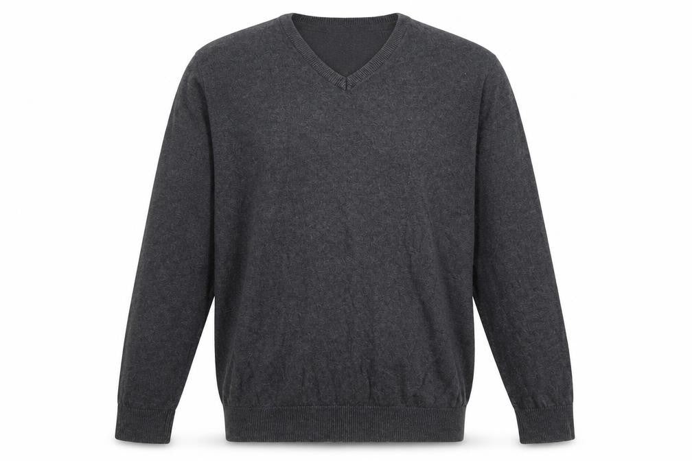 Grorge Mens Grey V-Neck Cotton Pullover Jumper Size M
