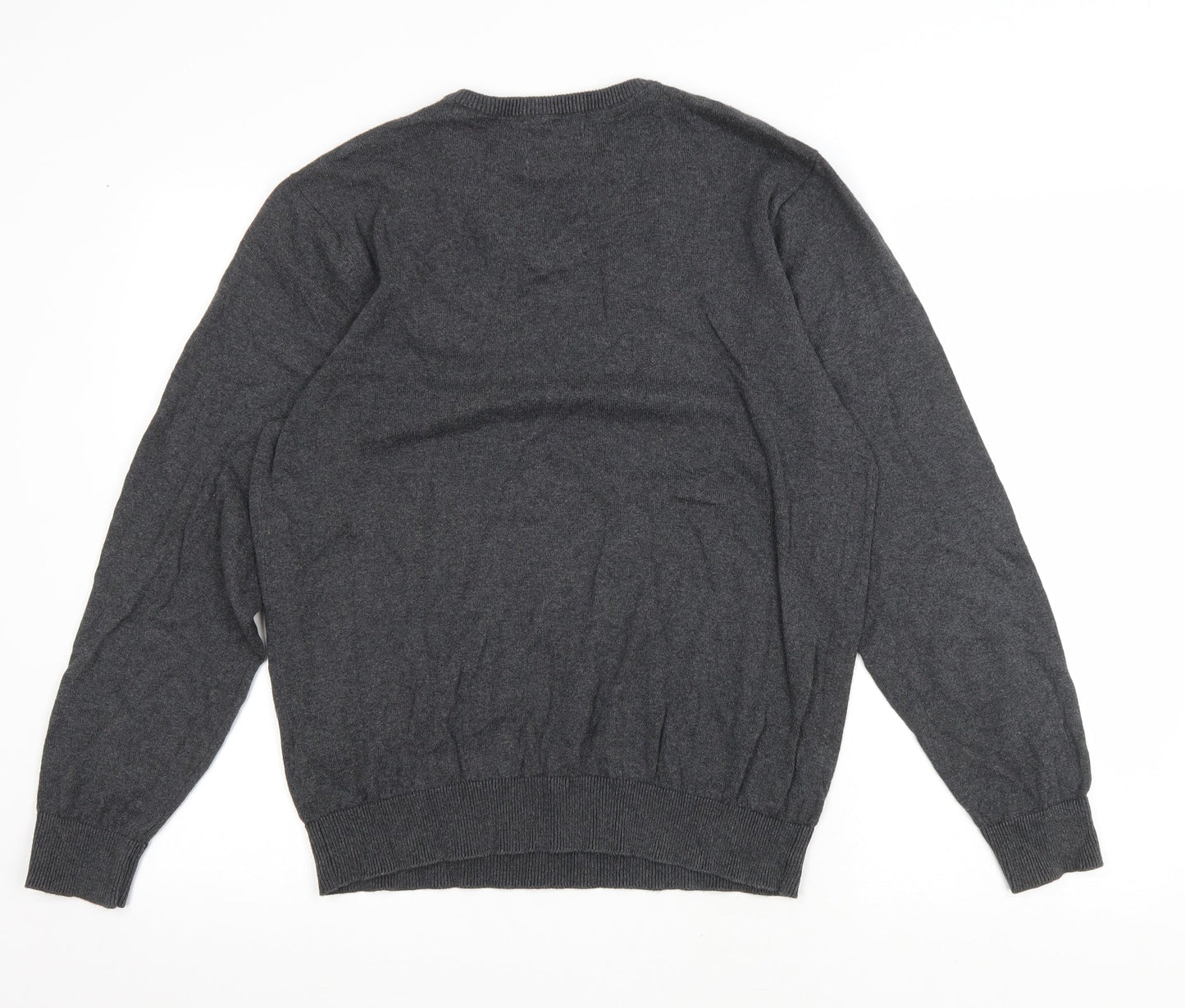 Grorge Mens Grey V-Neck Cotton Pullover Jumper Size M