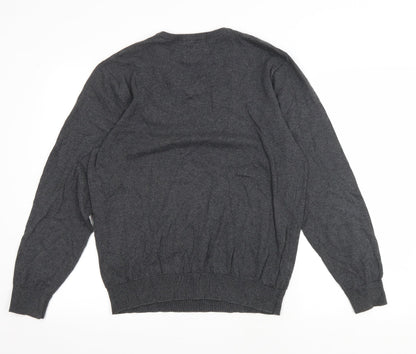 Grorge Mens Grey V-Neck Cotton Pullover Jumper Size M