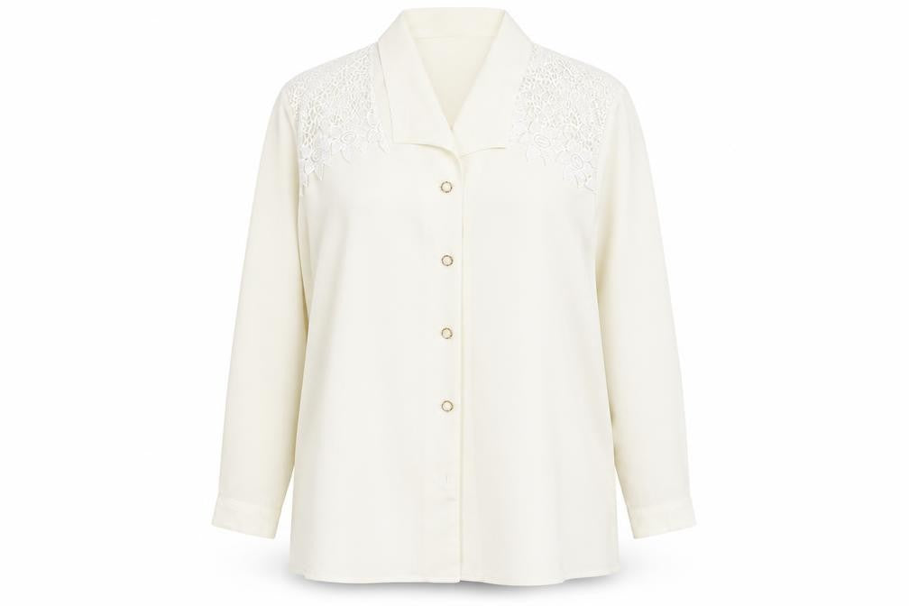 The Pearl Collection Womens Ivory Polyester Basic Button-Up Size 18 Collared - Lace Detail