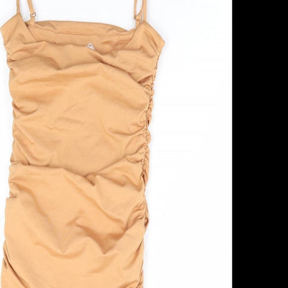 Oh Polly Womens Yellow Polyester Bodycon Size 8 Square Neck Pullover
