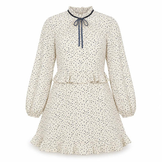 Nasty Gal Womens Ivory Polka Dot Polyester Fit & Flare Size 10 Mock Neck Zip