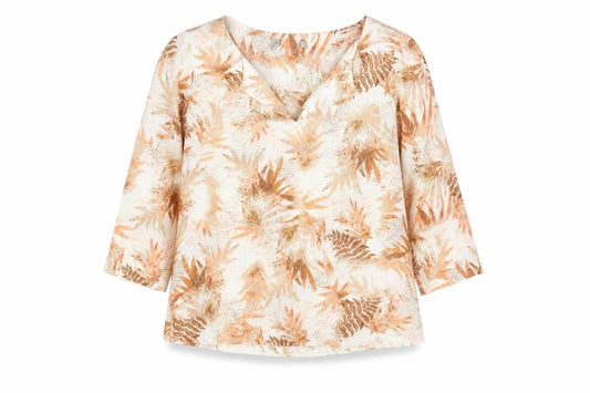 Marks and Spencer Womens Orange Geometric Viscose Basic Blouse Size 10 V-Neck