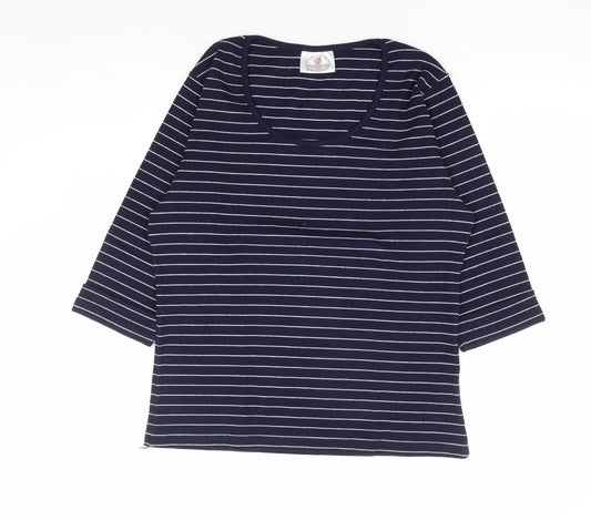 Nightengales Womens Blue Striped Cotton Basic Blouse Size S Scoop Neck
