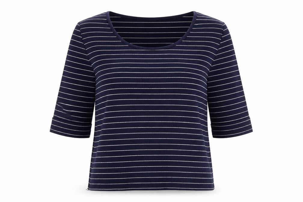 Nightengales Womens Blue Striped Cotton Basic Blouse Size S Scoop Neck
