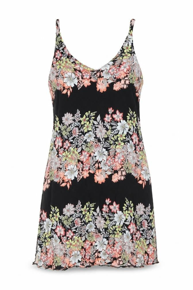 F&F Womens Black Floral Viscose Mini Size 6 V-Neck Pullover