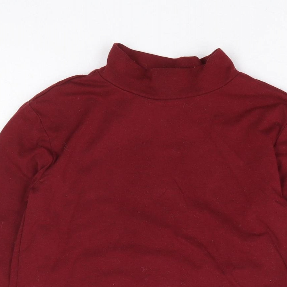 QTee Girls Red Polyester Basic T-Shirt Size 4-5 Years High Neck Pullover