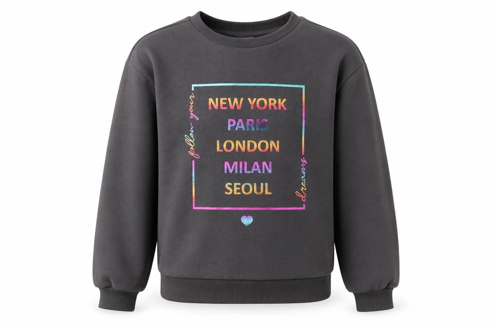 Primark Girls Grey Cotton Pullover Sweatshirt Size 10-11 Years Pullover - New York, Paris, London, Rainbow