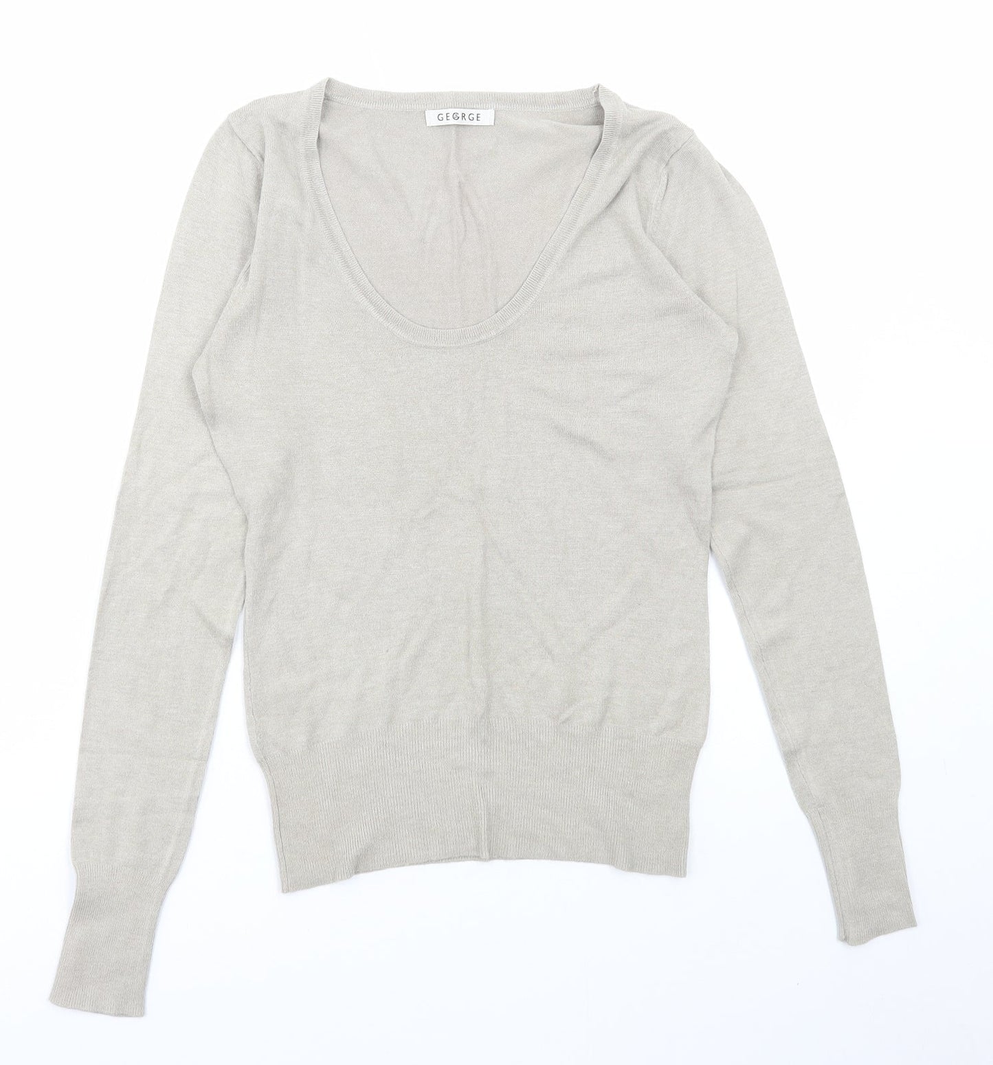 George Womens Beige Scoop Neck Viscose Pullover Jumper Size 10