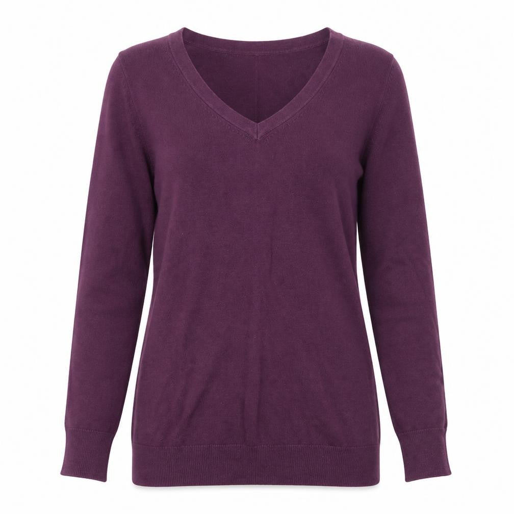 H&M Womens Purple V-Neck Cotton Pullover Jumper Size S