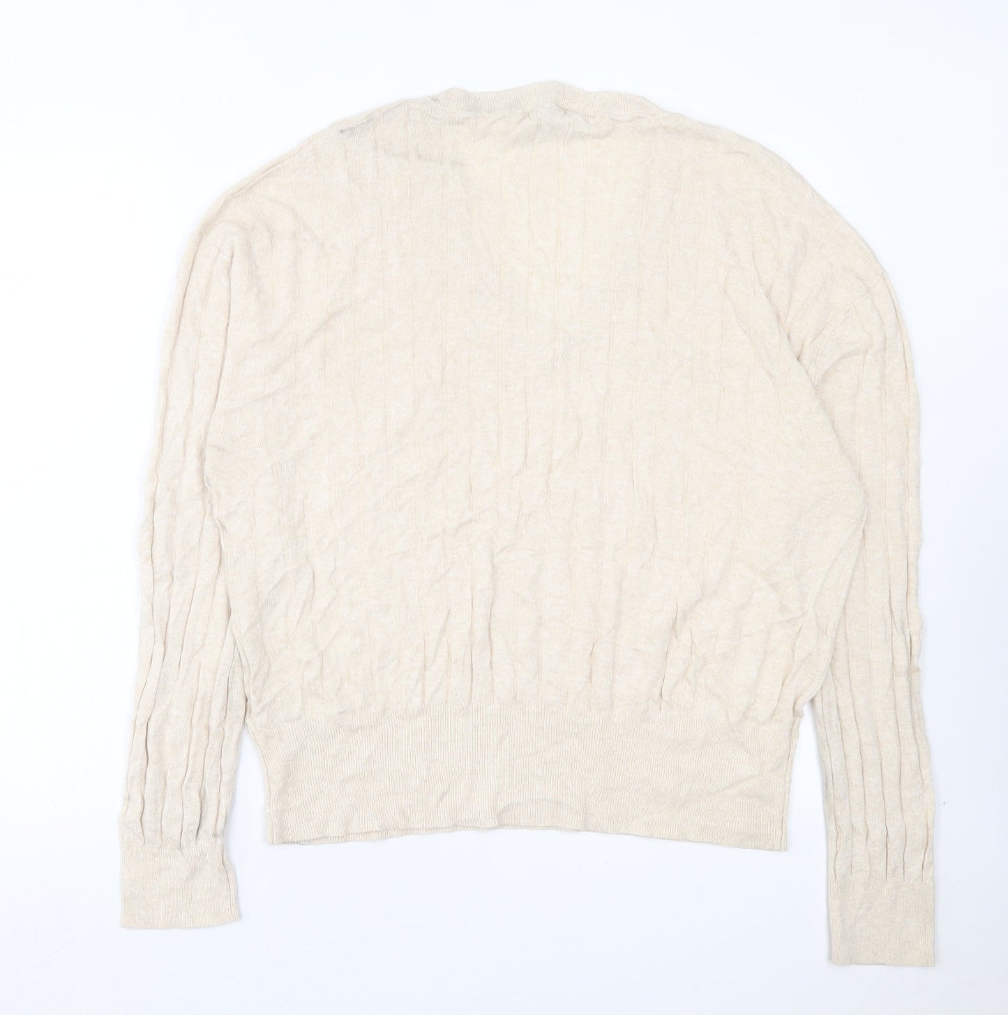 Marks and Spencer Mens Beige V-Neck Viscose Pullover Jumper Size XL