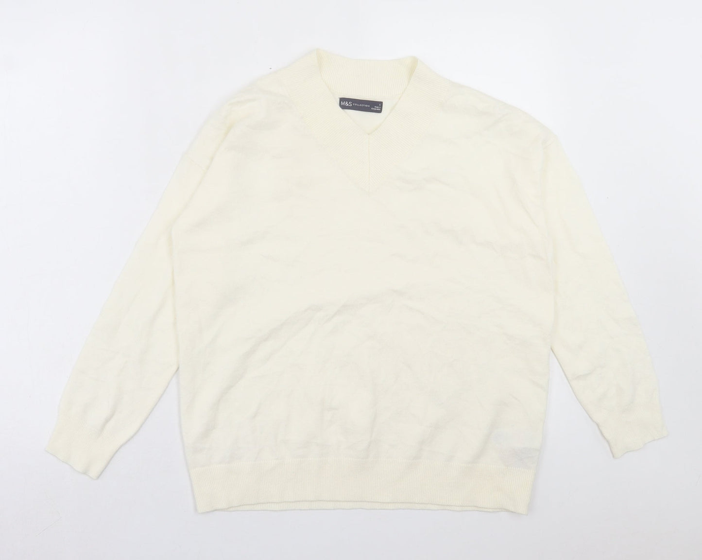 Marks and Spencer Womens Ivory V-Neck Viscose Pullover Jumper Size S