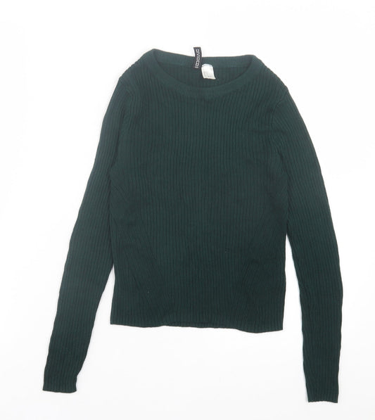 H&M Womens Green Crew Neck Acrylic Pullover Jumper Size S
