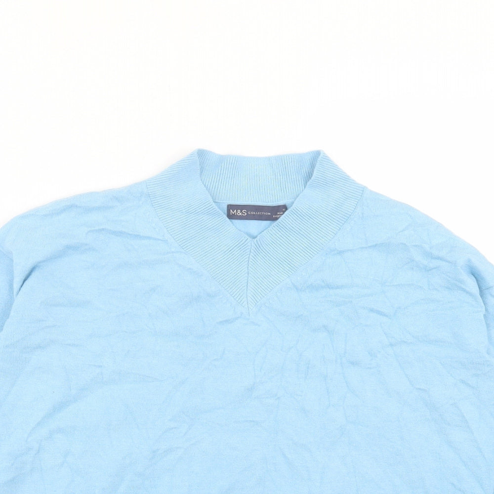 Marks and Spencer Womens Blue V-Neck Viscose Pullover Jumper Size XS