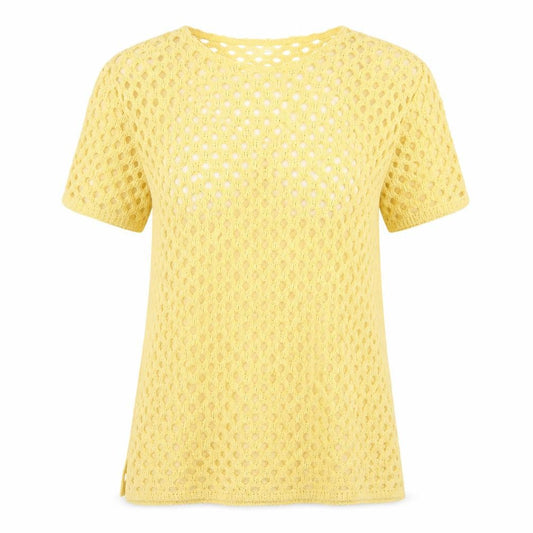 anni follie Womens Yellow Acrylic Basic T-Shirt Size M Crew Neck