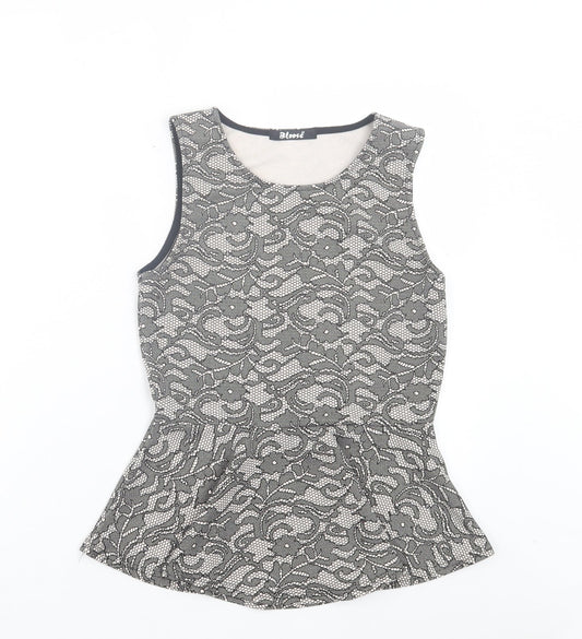 Bloose Womens Black Floral Polyester Basic Tank Size 12 Round Neck