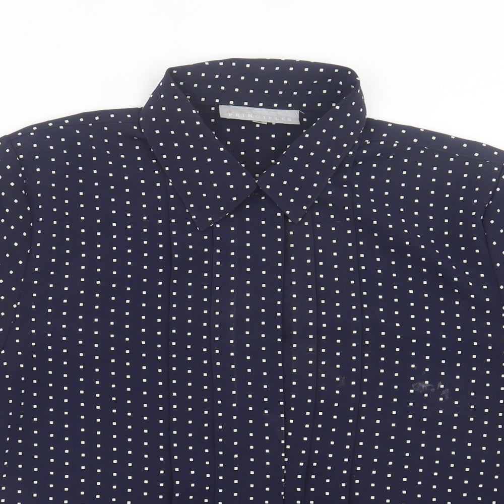Principles Womens Blue Polka Dot Polyester Basic Button-Up Size 12 Collared