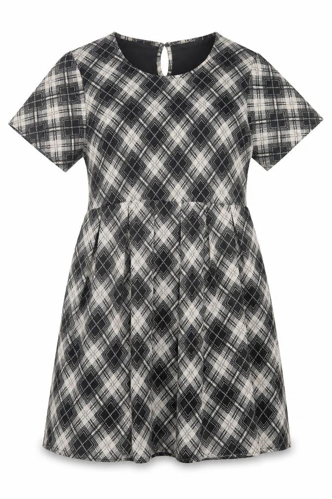 Boohoo Womens Grey Plaid Polyester A-Line Size 12 Crew Neck Button