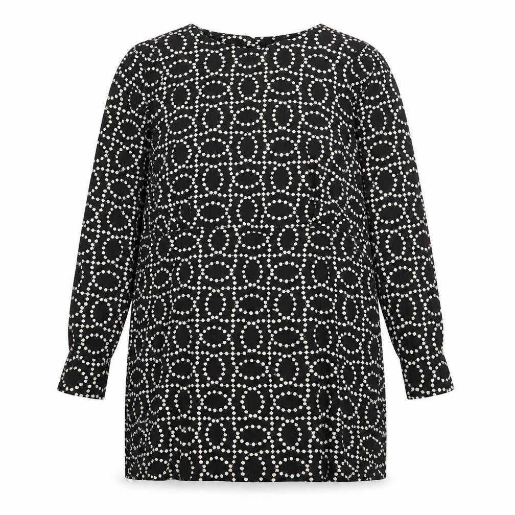 H&M Womens Black Geometric Viscose A-Line Size 14 Crew Neck Button - Shoulder Pads