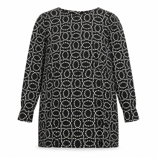 H&M Womens Black Geometric Viscose A-Line Size 14 Crew Neck Button - Shoulder Pads