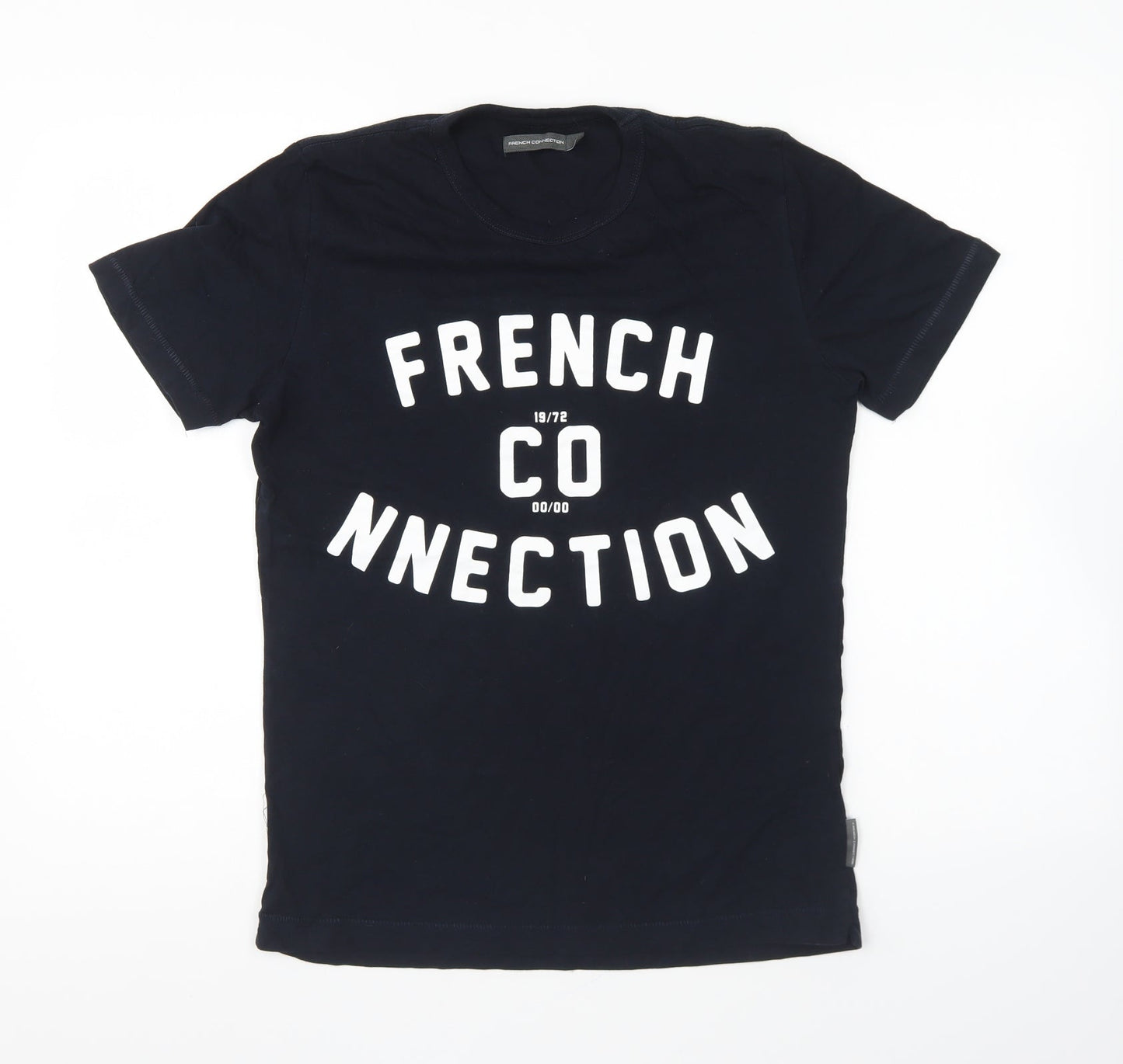 French Connection Womens Blue Cotton Basic T-Shirt Size S Round Neck