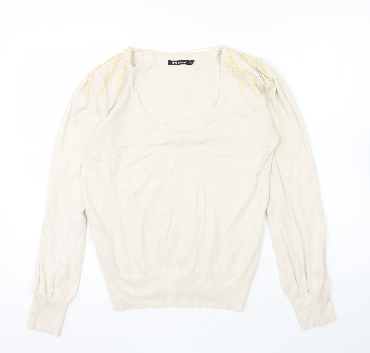 Atmosphere Womens Beige Scoop Neck Viscose Pullover Jumper Size 14