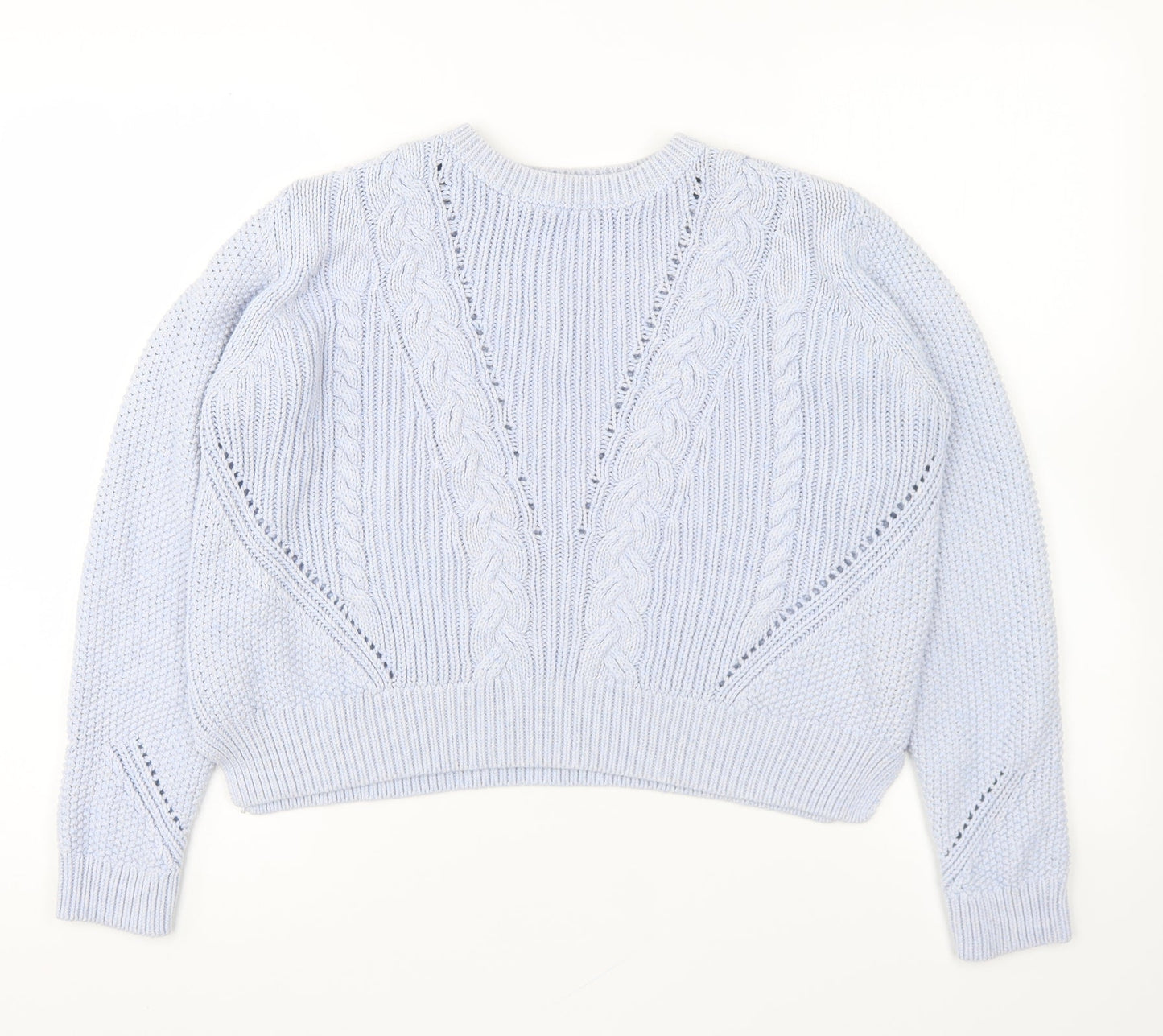 Marks and Spencer Womens Blue Round Neck Cotton Pullover Jumper Size 16