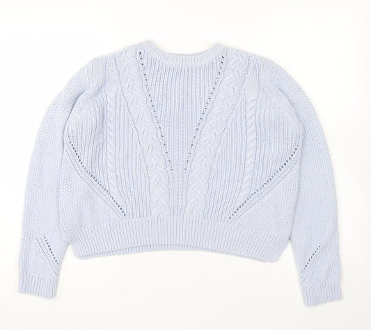 Marks and Spencer Womens Blue Round Neck Cotton Pullover Jumper Size 16