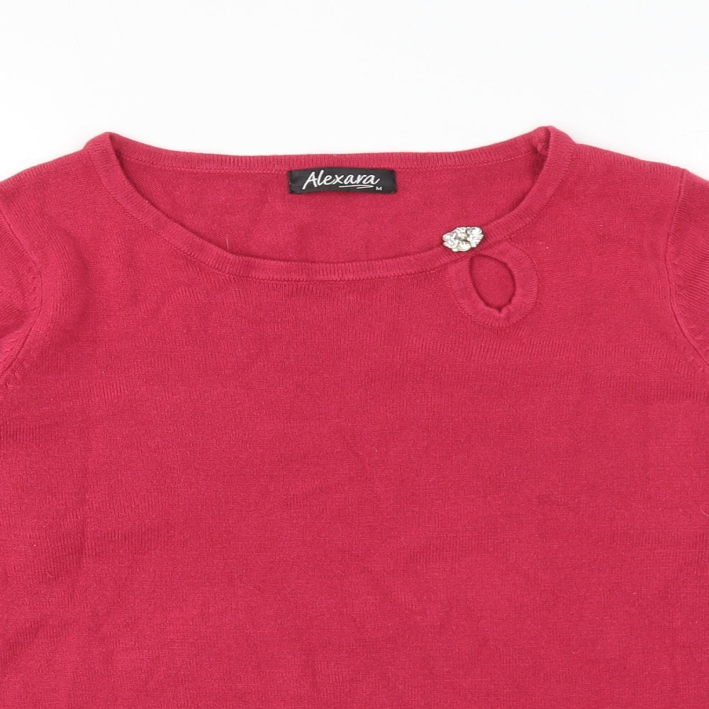 Alexara Womens Pink Round Neck Acrylic Pullover Jumper Size M