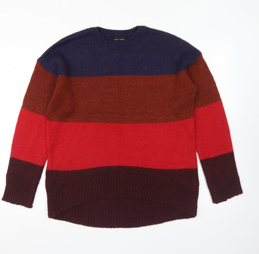 New Look Womens Multicoloured Round Neck Acrylic Pullover Jumper Size S - Colour block.